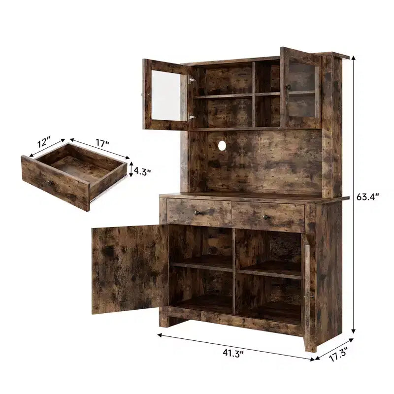 Garde-manger de cuisine 63 - vaisselier autoportant, support micro-ondes, 2 tiroirs, 4 portes, étagères réglables, rangement de cuisine