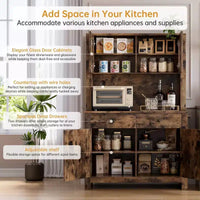 Garde-manger de cuisine 63 - vaisselier autoportant, support micro-ondes, 2 tiroirs, 4 portes, étagères réglables, rangement de cuisine