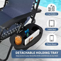 CuisinSmart Chaises zero gravite lot de 2. Chaises de patio inclinables reglables avec oreiller et plateau porte-gobelet. Chaises antigravite pliantes portables