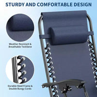 CuisinSmart Chaises zero gravite lot de 2. Chaises de patio inclinables reglables avec oreiller et plateau porte-gobelet. Chaises antigravite pliantes portables