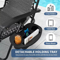 CuisinSmart Chaises zero gravite lot de 2. Chaises de patio inclinables reglables avec oreiller et plateau porte-gobelet. Chaises antigravite pliantes portables