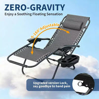 CuisinSmart Chaises zero gravite lot de 2. Chaises de patio inclinables reglables avec oreiller et plateau porte-gobelet. Chaises antigravite pliantes portables