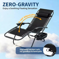 CuisinSmart Chaises zero gravite lot de 2. Chaises de patio inclinables reglables avec oreiller et plateau porte-gobelet. Chaises antigravite pliantes portables