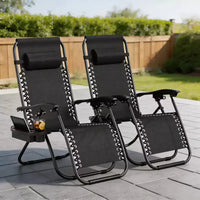 CuisinSmart Zero-Gravity Chairs Set of 2. Adjustable Reclining Patio Chairs with Pillow&Cup Holder Tray. Folding Portable Antigravity Chairs