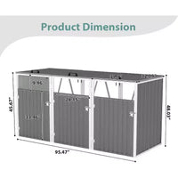 Abris de poubelle Zevemomo extérieur en métal gris clair pour 3 poubelles, tige de support pneumatique, portes verrouillables, chaîne de couvercle pour patio, jardin, arrière-cour