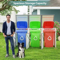 Abris de poubelle Zevemomo extérieur en métal gris clair pour 3 poubelles, tige de support pneumatique, portes verrouillables, chaîne de couvercle pour patio, jardin, arrière-cour
