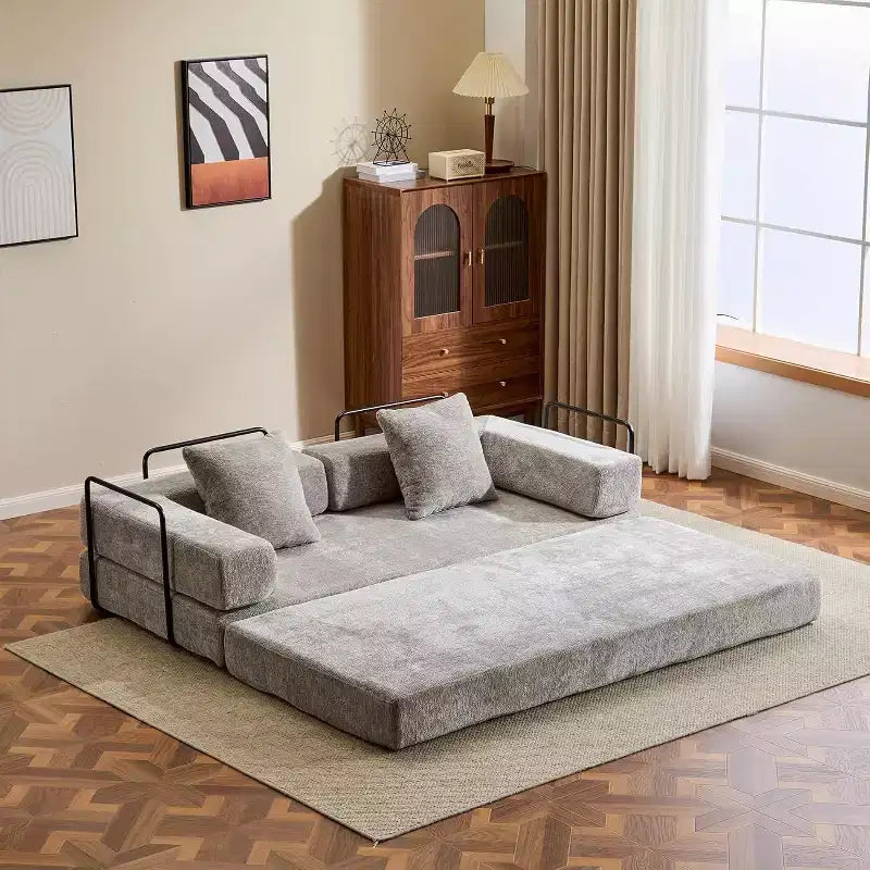 Canapé-lit convertible MooxvMoo Floor, futon en velours côtelé avec oreiller, pour salon ou chambre, gris clair