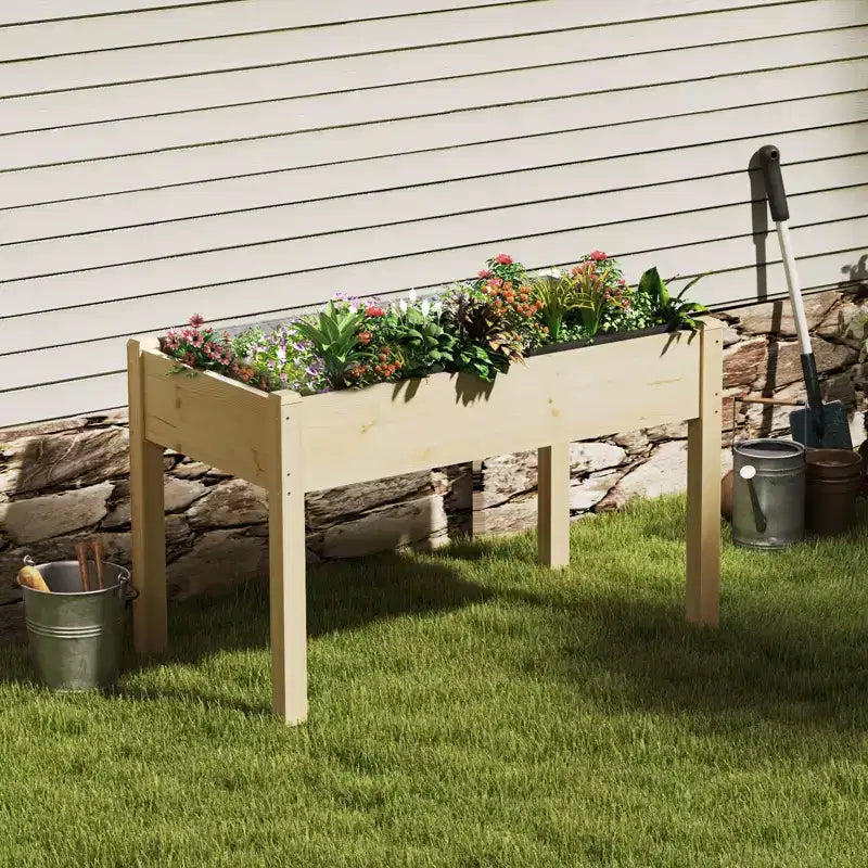 NAYSAYE Potager surélevé en bois avec pieds, jardinière avec doublure pour herbes, fleurs, légumes, patio, jardinage, marron, 48,23 x 24 x 29,72
