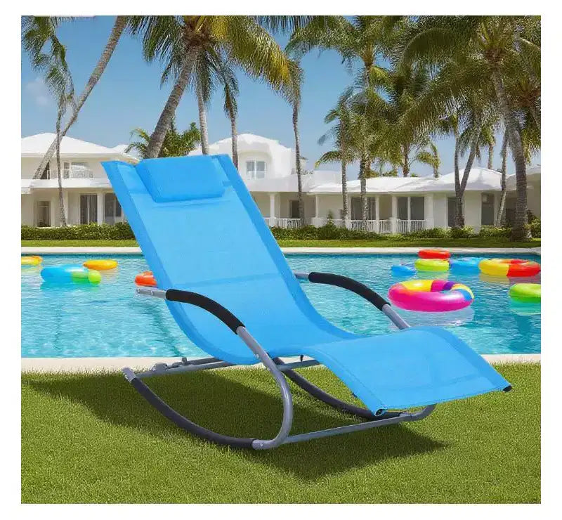 Chaise longue à bascule zero gravite avec tissu resistant aux intemperies et mouvement de glissement