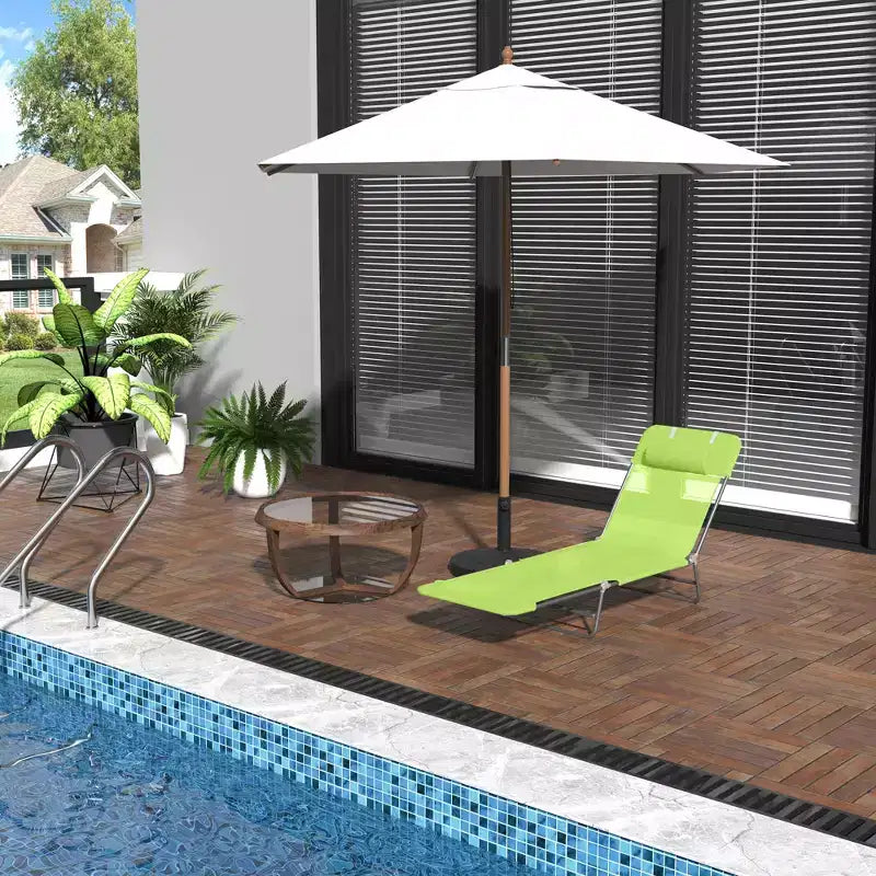 Chaise longue pliante avec dossier et appuie-tête réglables pour piscine et plage