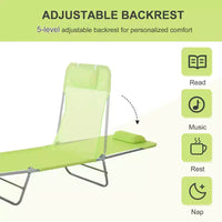 Chaise longue pliante avec dossier et appuie-tête réglables pour piscine et plage