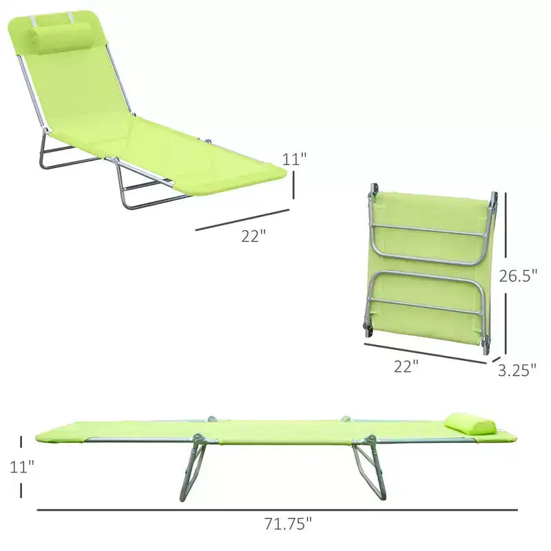 Chaise longue pliante avec dossier et appuie-tête réglables pour piscine et plage