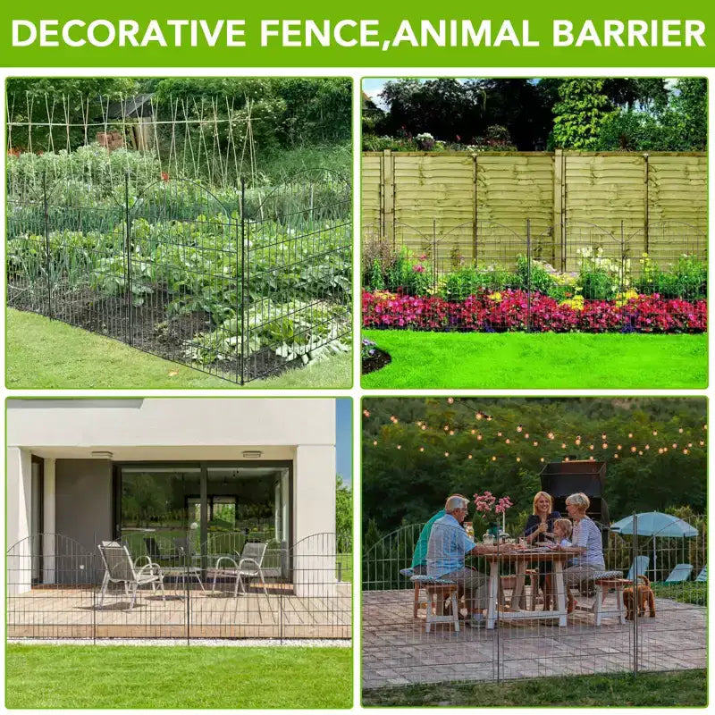 Clôture de Jardin Décorative sans Porte, 10 Panneaux Clôture Décorative pour Extérieur, Cour, Patio, Barrière Animaux en Fil Métallique Antirouille, 73,7 x 76,2 cm