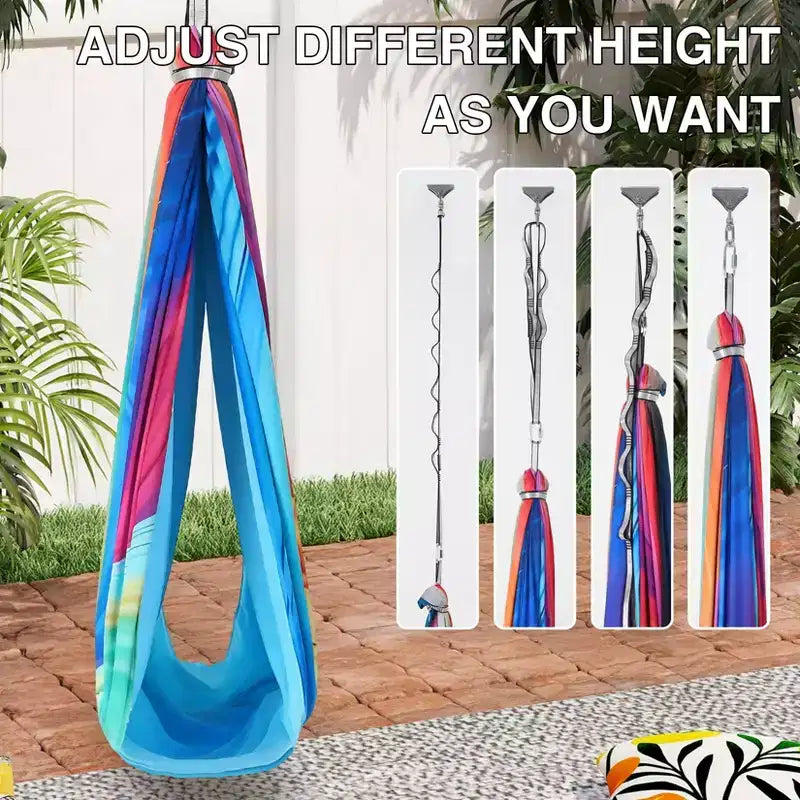 Balançoire Sensorielle - Balançoire thérapeutique double couche 140 x 150 cm pour l'autisme, les troubles du déficit de l'attention avec hyperactivité (TDAH), effet de câlin apaisant, pivotant à 360°, utilisation intérieure/extérieure