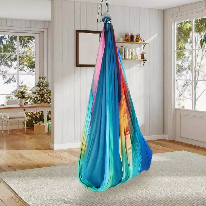 Balançoire Sensorielle - Balançoire thérapeutique double couche 140 x 150 cm pour l'autisme, les troubles du déficit de l'attention avec hyperactivité (TDAH), effet de câlin apaisant, pivotant à 360°, utilisation intérieure/extérieure