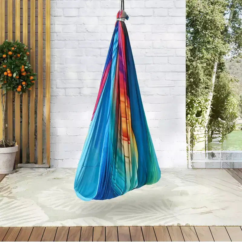 Balançoire Sensorielle - Balançoire thérapeutique double couche 140 x 150 cm pour l'autisme, les troubles du déficit de l'attention avec hyperactivité (TDAH), effet de câlin apaisant, pivotant à 360°, utilisation intérieure/extérieure