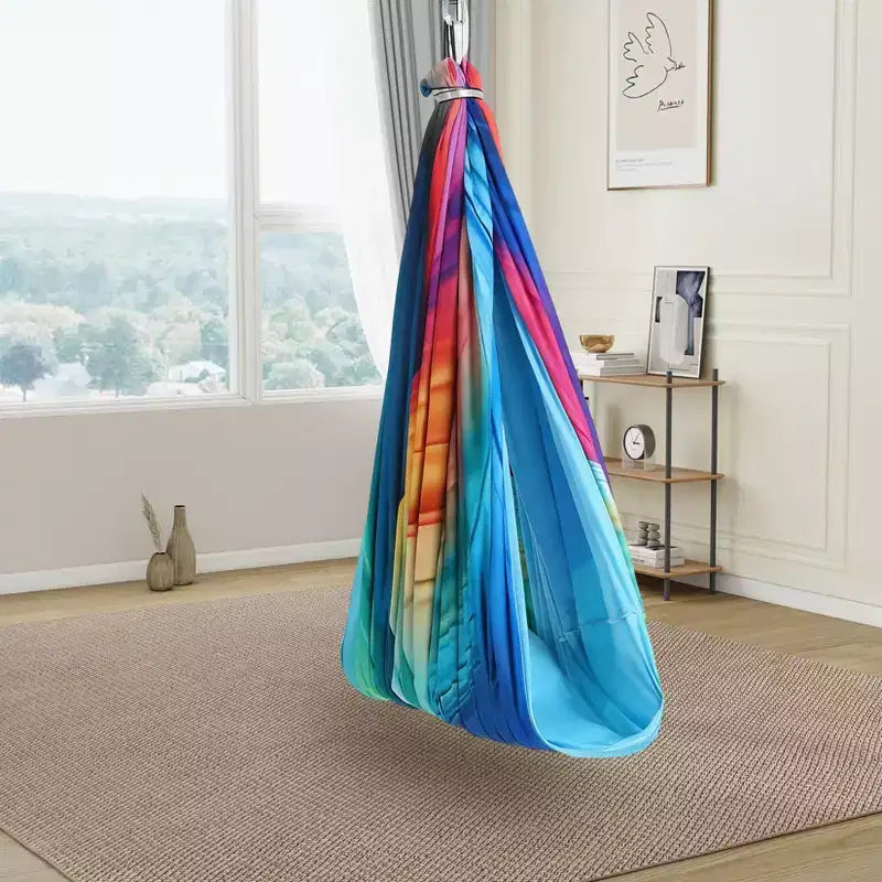 Balançoire Sensorielle - Balançoire thérapeutique double couche 140 x 150 cm pour l'autisme, les troubles du déficit de l'attention avec hyperactivité (TDAH), effet de câlin apaisant, pivotant à 360°, utilisation intérieure/extérieure