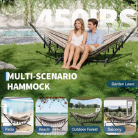 Hamac double avec support, capacité de 204 kg, cadre en acier robuste, 6 réglages de hauteur, 273 x 109 cm pour terrasse extérieure, piscine, jardin