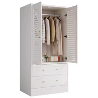 Armoire-penderie à persiennes GustoWave 65 po, penderie en bois avec 2 portes et 2 tiroirs, tringle de rangement pour chambre
