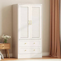 Armoire-penderie à persiennes GustoWave 65 po, penderie en bois avec 2 portes et 2 tiroirs, tringle de rangement pour chambre