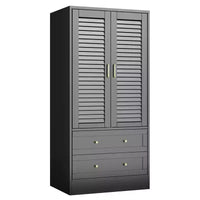 Armoire-penderie à persiennes GustoWave 65 po, penderie en bois avec 2 portes et 2 tiroirs, tringle de rangement pour chambre