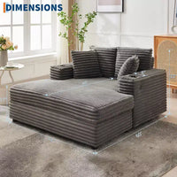 Canapé-lit méridienne en velours côtelé GustoWave 54, canapé-lit surdimensionné avec porte-gobelets et oreillers, mobilier de salon vert