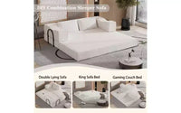 Canapé-lit convertible MooxvMoo 80 avec 2 oreillers, canapé de sol 3 places, lit King Size, combinaison DIY, chenille, blanc beige