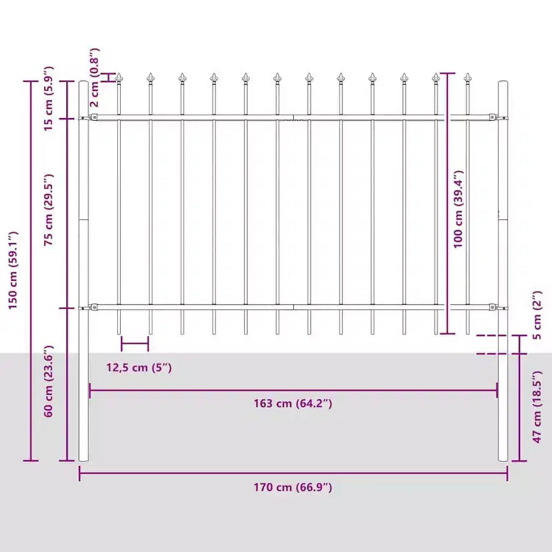 vidaXL Clôture de jardin 8 pièces gris 44,62 x 3,28 pi acier thermolaque