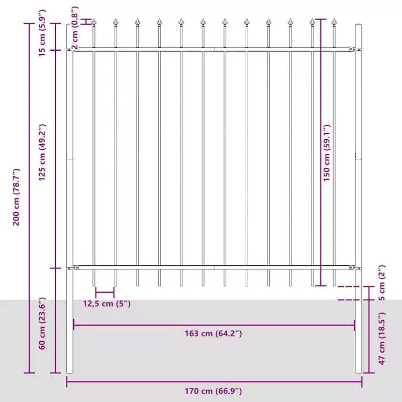 vidaXL Clôture de jardin gris 1,7 x 1,5 m Acier enduit de poudre