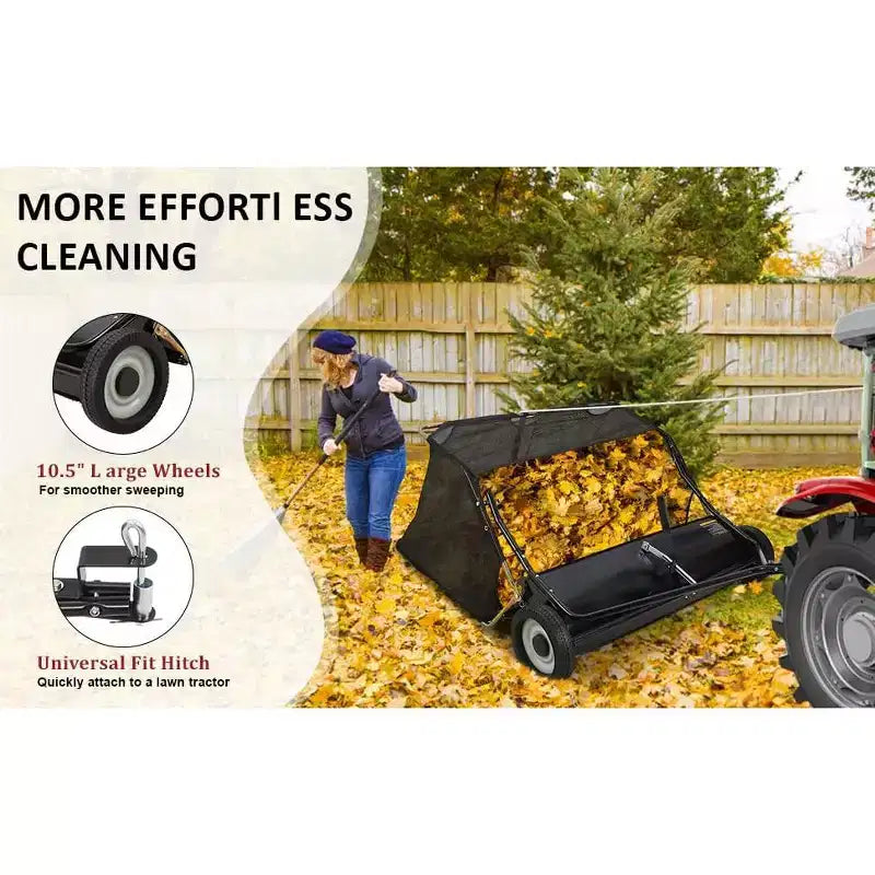 Ramasseuse de pelouse à attacher de 48 pouces, 26 pi³ Grande capacité, ramasseuse de feuilles et d'herbe robuste pour tracteurs, hauteur réglable pour le nettoyage de la cour