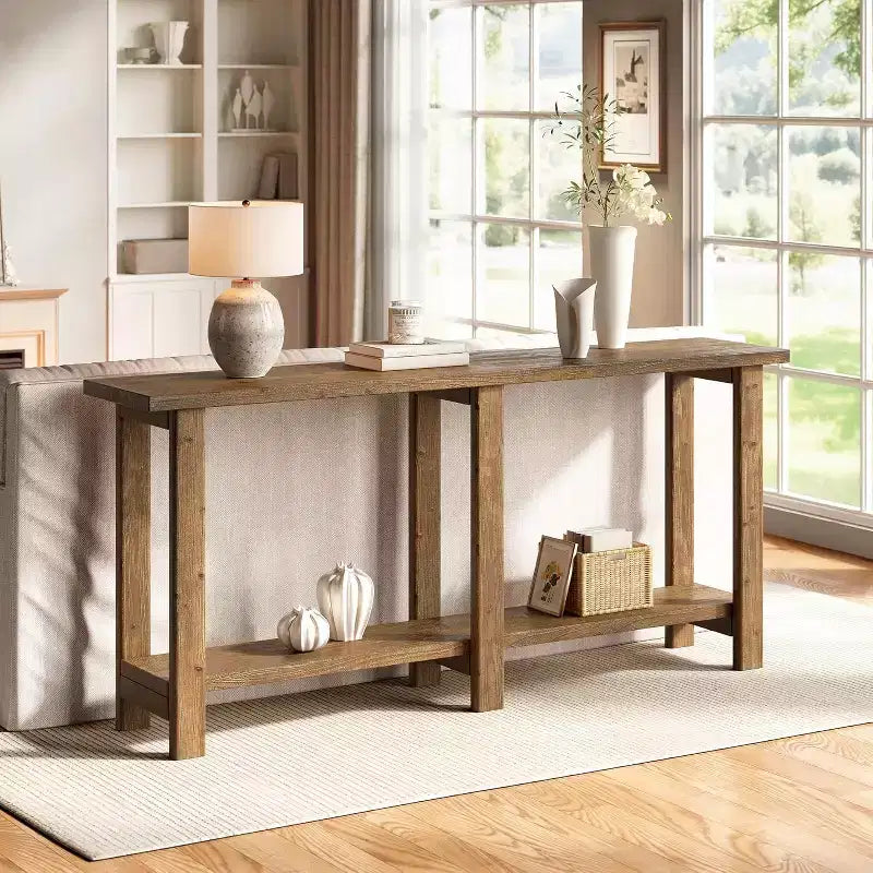Lantine table console en bois massif, table sofa extra-longue 70.9 pouces derrière le canapé pour entrée, couloir, vestibule, salon, brun naturel