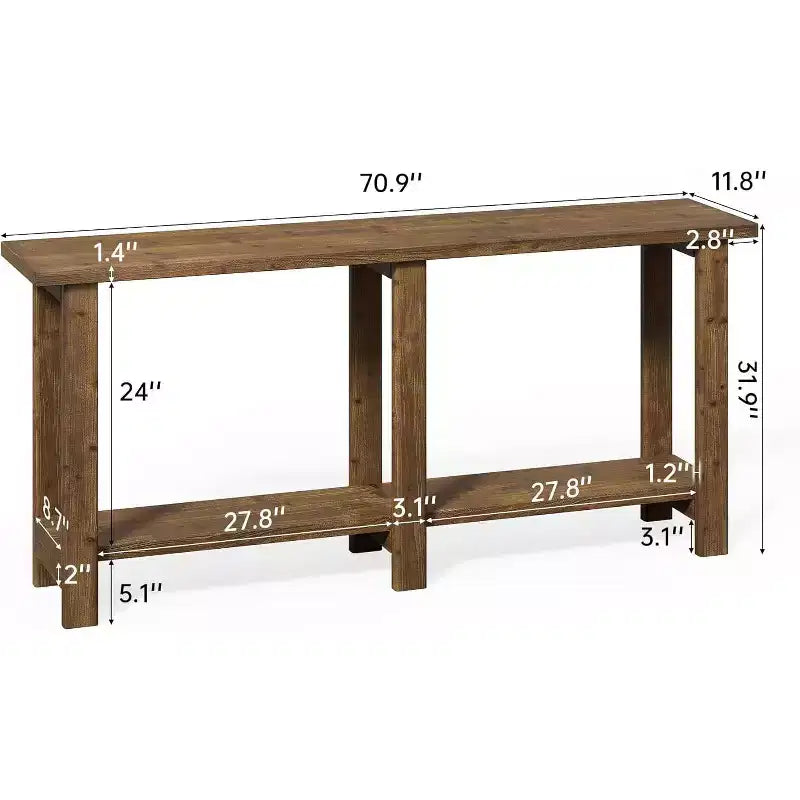 Lantine table console en bois massif, table sofa extra-longue 70.9 pouces derrière le canapé pour entrée, couloir, vestibule, salon, brun naturel