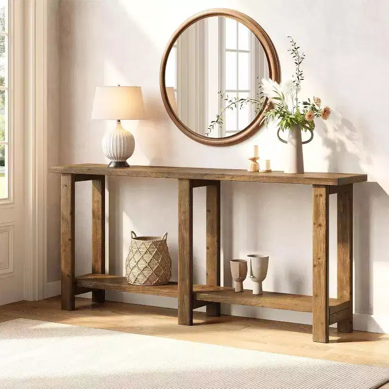 Lantine table console en bois massif, table sofa extra-longue 70.9 pouces derrière le canapé pour entrée, couloir, vestibule, salon, brun naturel