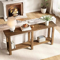 Lantine table console en bois massif, table sofa extra-longue 70.9 pouces derrière le canapé pour entrée, couloir, vestibule, salon, brun naturel