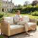 GDFStudio Yvette 76 Modern 3-Seater Outdoor Wicker and Metal Sofa with Cushions