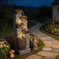GDFStudio Hulda Fontaine d'eau d'extérieur rustique etagee en forme de cruche avec lumières LED