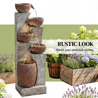 GDFStudio Hulda Fontaine d'eau d'extérieur rustique etagee en forme de cruche avec lumières LED
