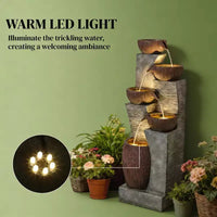 GDFStudio Hulda Fontaine d'eau d'extérieur rustique etagee en forme de cruche avec lumières LED