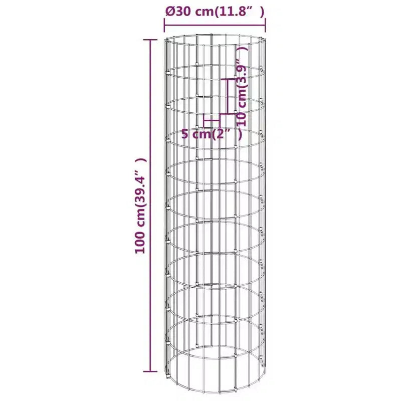 vidaXL Poteau de gabion circulaire en acier galvanisé 11,8x39,4