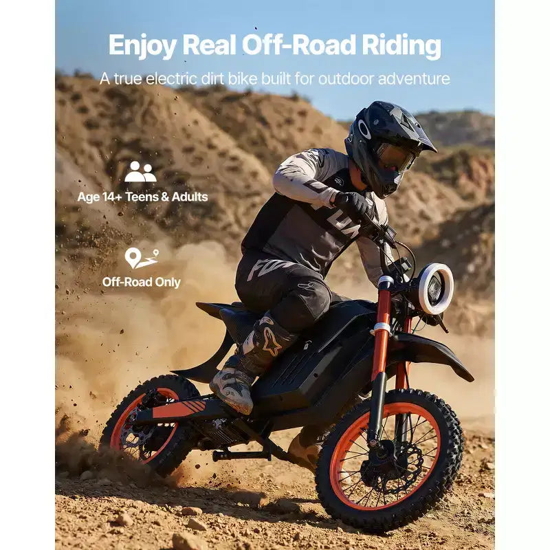 VEVOR Moto tout-terrain électrique pour adolescents et adultes, moteur 2000 W, vitesse 50 km/h, autonomie maximale 50 km, batterie 48 V 22,5 Ah, avec lumière, écran, noir