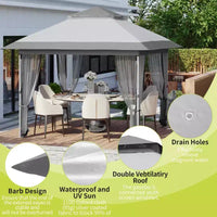 GustoWave Gazebo pop-up 10x10 pi, tente canopy étanche instantanée avec moustiquaire et parois latérales, abri extérieur pour patio jardin