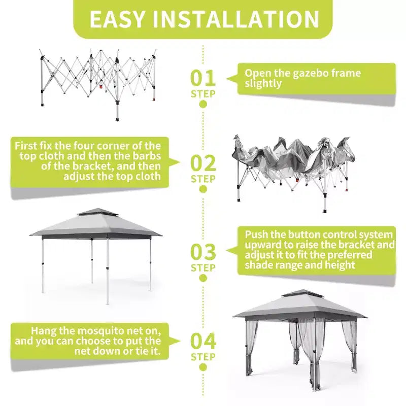 GustoWave Gazebo pop-up 10x10 pi, tente canopy étanche instantanée avec moustiquaire et parois latérales, abri extérieur pour patio jardin