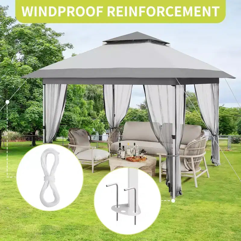 GustoWave Gazebo pop-up 10x10 pi, tente canopy étanche instantanée avec moustiquaire et parois latérales, abri extérieur pour patio jardin