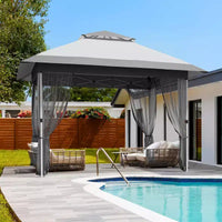 GustoWave Gazebo pop-up 10x10 pi, tente canopy étanche instantanée avec moustiquaire et parois latérales, abri extérieur pour patio jardin