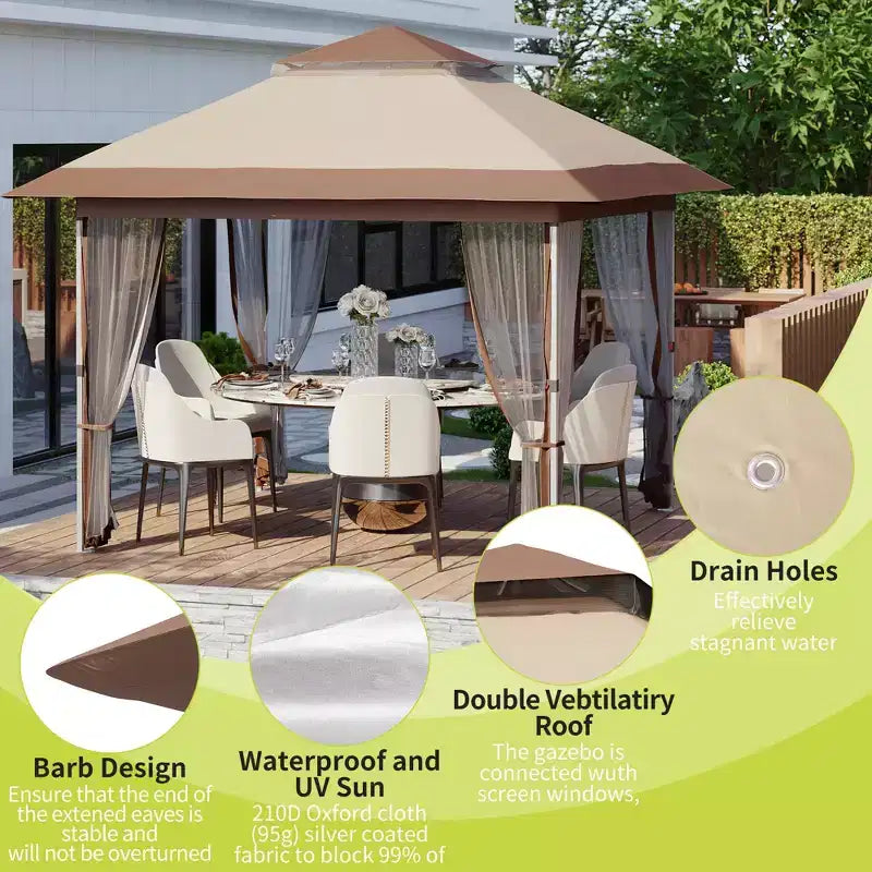 GustoWave Gazebo pop-up 10x10 pi, tente canopy étanche instantanée avec moustiquaire et parois latérales, abri extérieur pour patio jardin