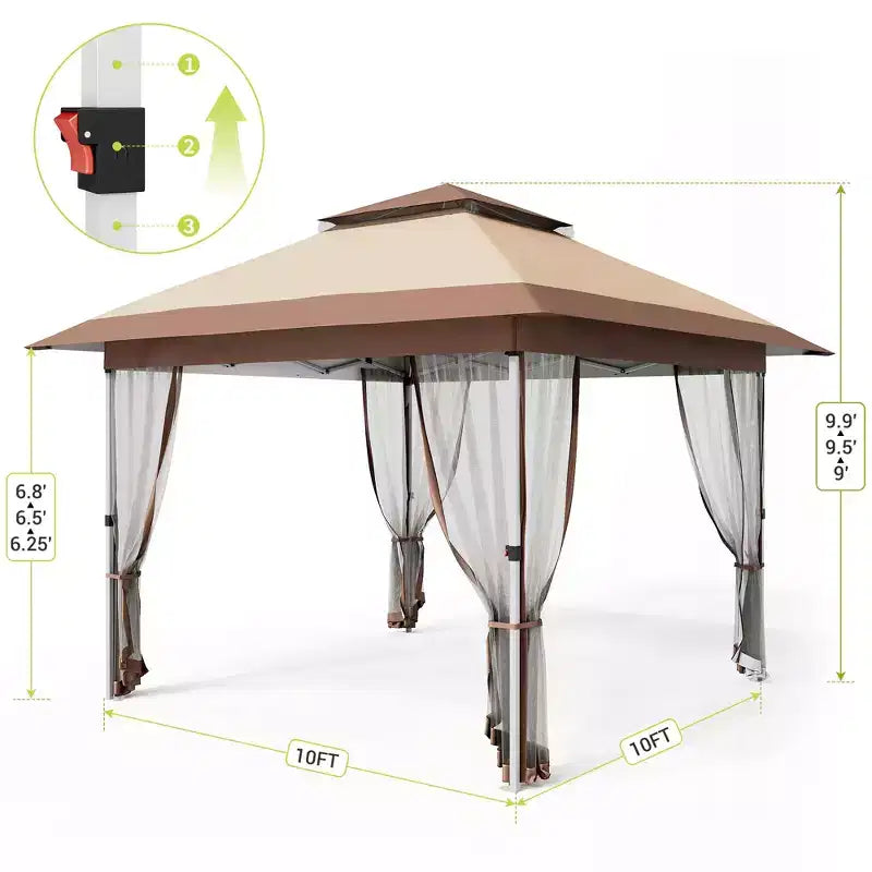 GustoWave Gazebo pop-up 10x10 pi, tente canopy étanche instantanée avec moustiquaire et parois latérales, abri extérieur pour patio jardin