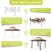 GustoWave Gazebo pop-up 10x10 pi, tente canopy étanche instantanée avec moustiquaire et parois latérales, abri extérieur pour patio jardin