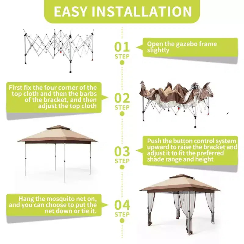 GustoWave Gazebo pop-up 10x10 pi, tente canopy étanche instantanée avec moustiquaire et parois latérales, abri extérieur pour patio jardin