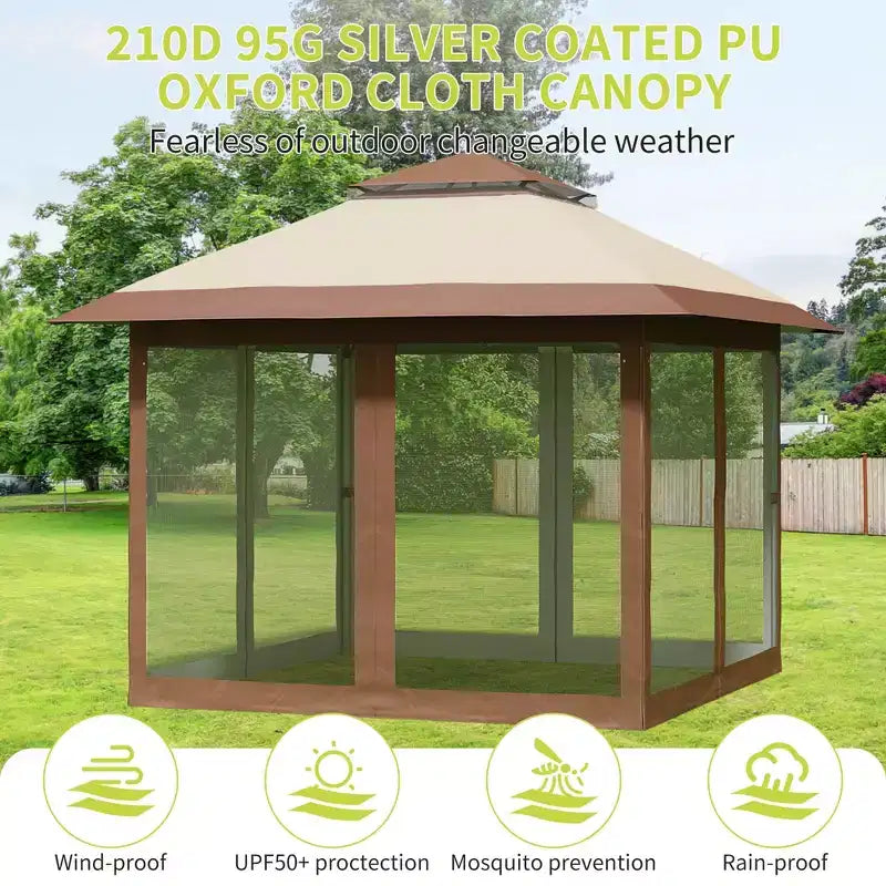 GustoWave Gazebo pop-up 10x10 pi, tente canopy étanche instantanée avec moustiquaire et parois latérales, abri extérieur pour patio jardin