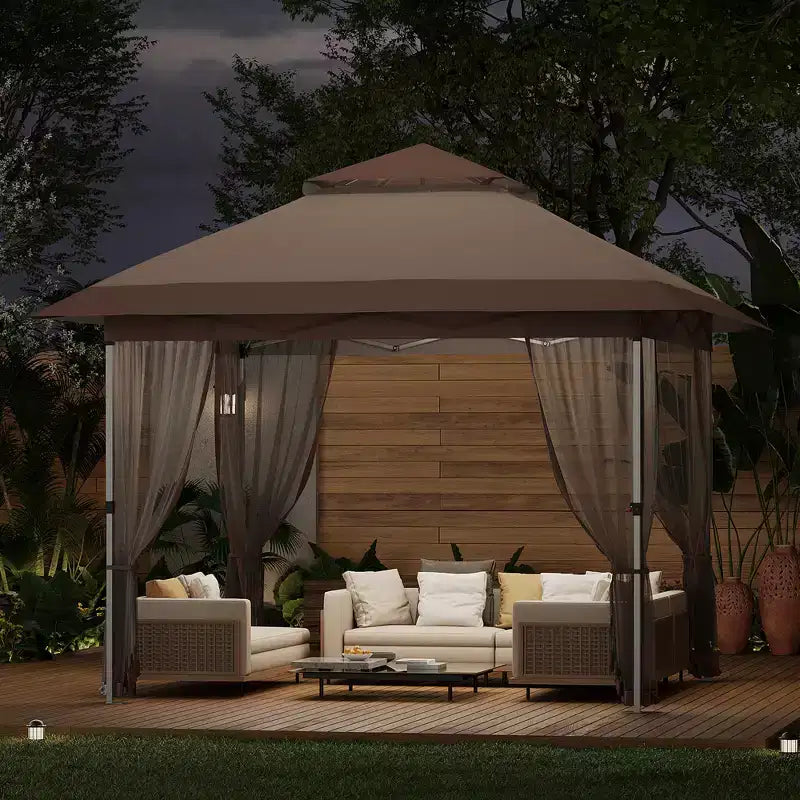 GustoWave Gazebo pop-up 10x10 pi, tente canopy étanche instantanée avec moustiquaire et parois latérales, abri extérieur pour patio jardin